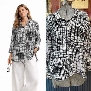 Habitat Art To Wear Lagenlook Bohemian Button Up Blouse ~ Size Small 💚🍄